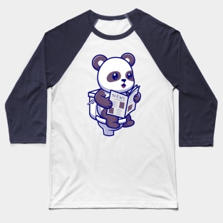 Cute Panda Reading Newspaper On Toilet Cartoon Baseball T-Shirt